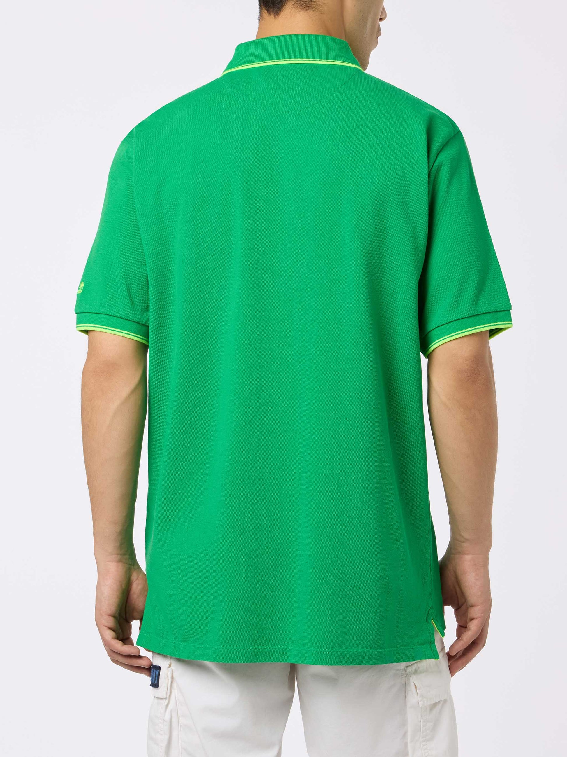 Man green cotton piquet polo shirt Beverly Hills with palm embroidery - MC2 Saint Barth