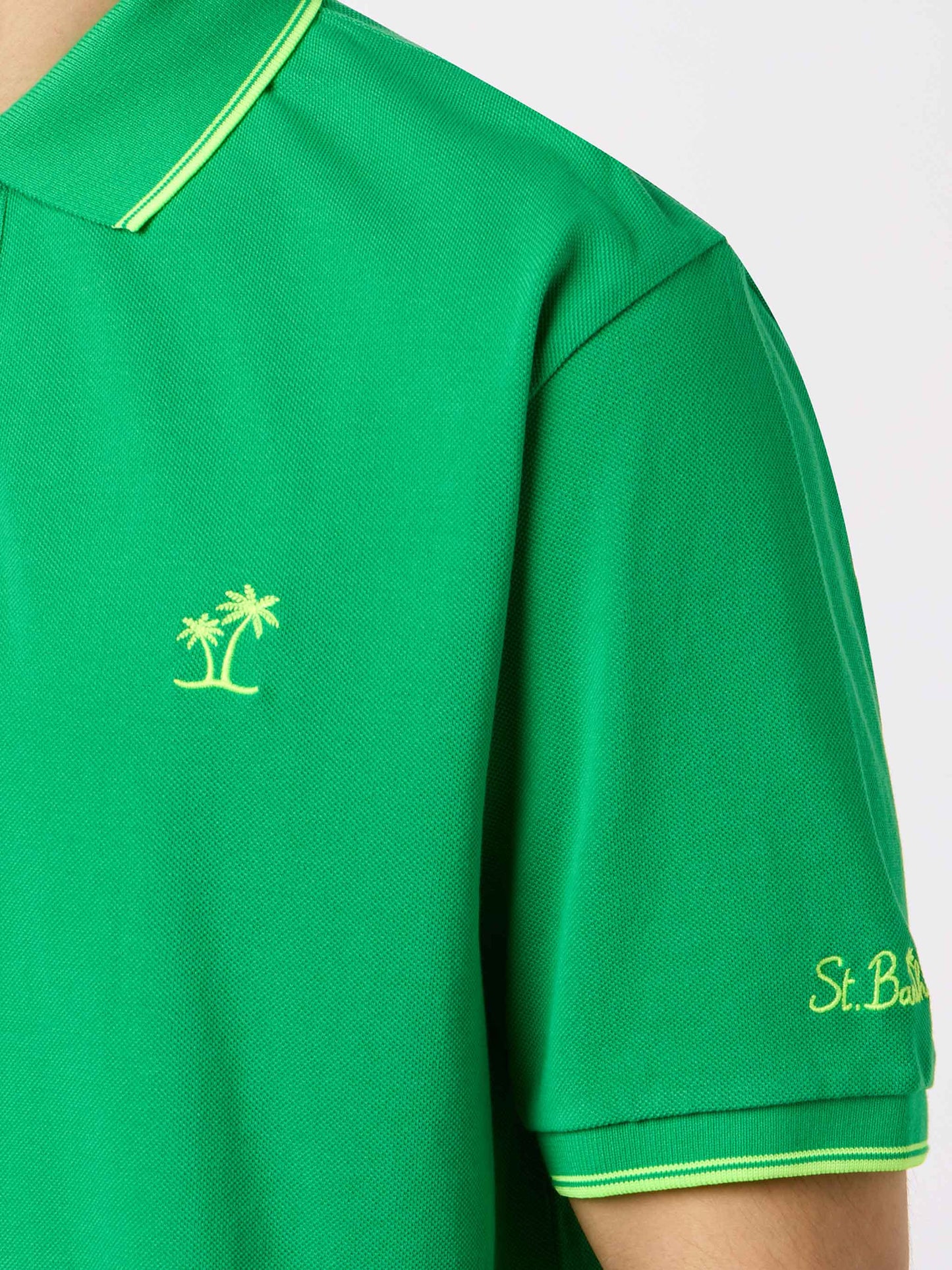 Man green cotton piquet polo shirt Beverly Hills with palm embroidery - MC2 Saint Barth