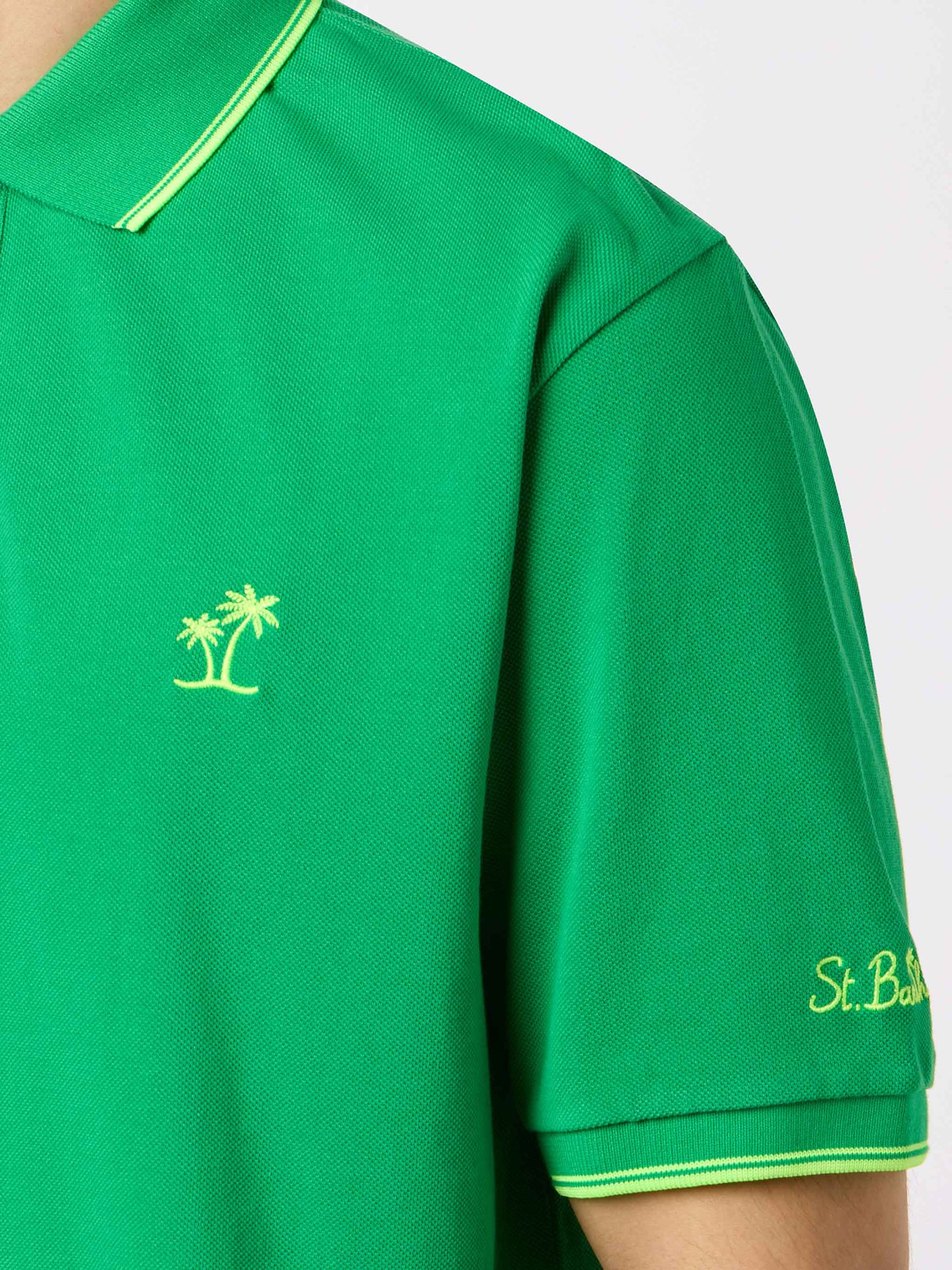 Man green cotton piquet polo shirt Beverly Hills with palm embroidery - MC2 Saint Barth