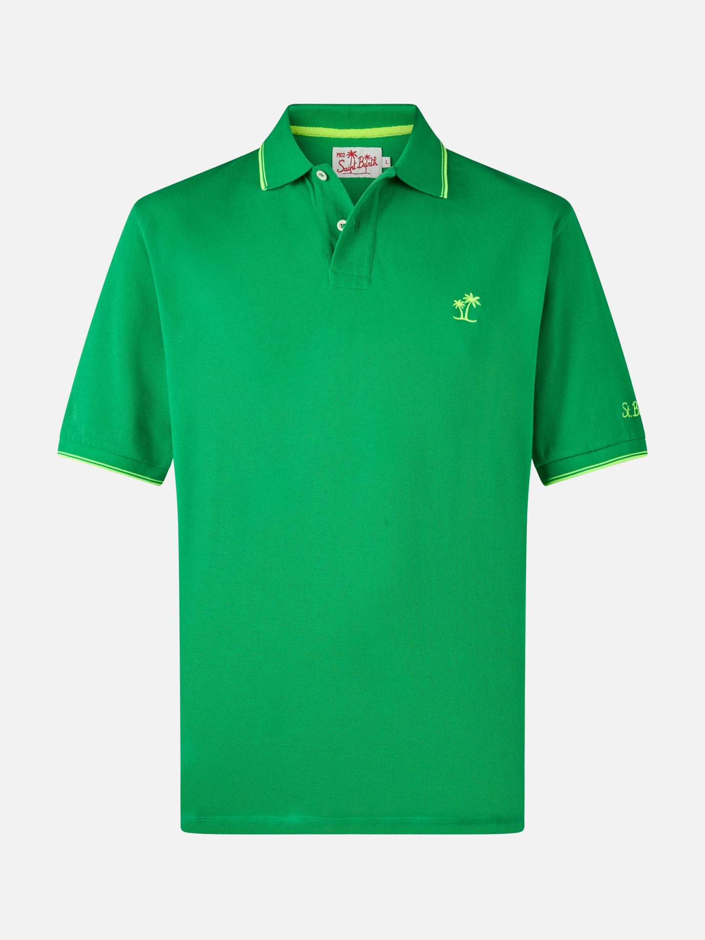 Man green cotton piquet polo shirt Beverly Hills with palm embroidery - MC2 Saint Barth