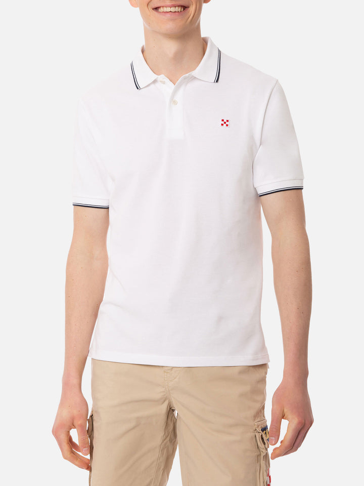 White piquet polo with St. Barth logo