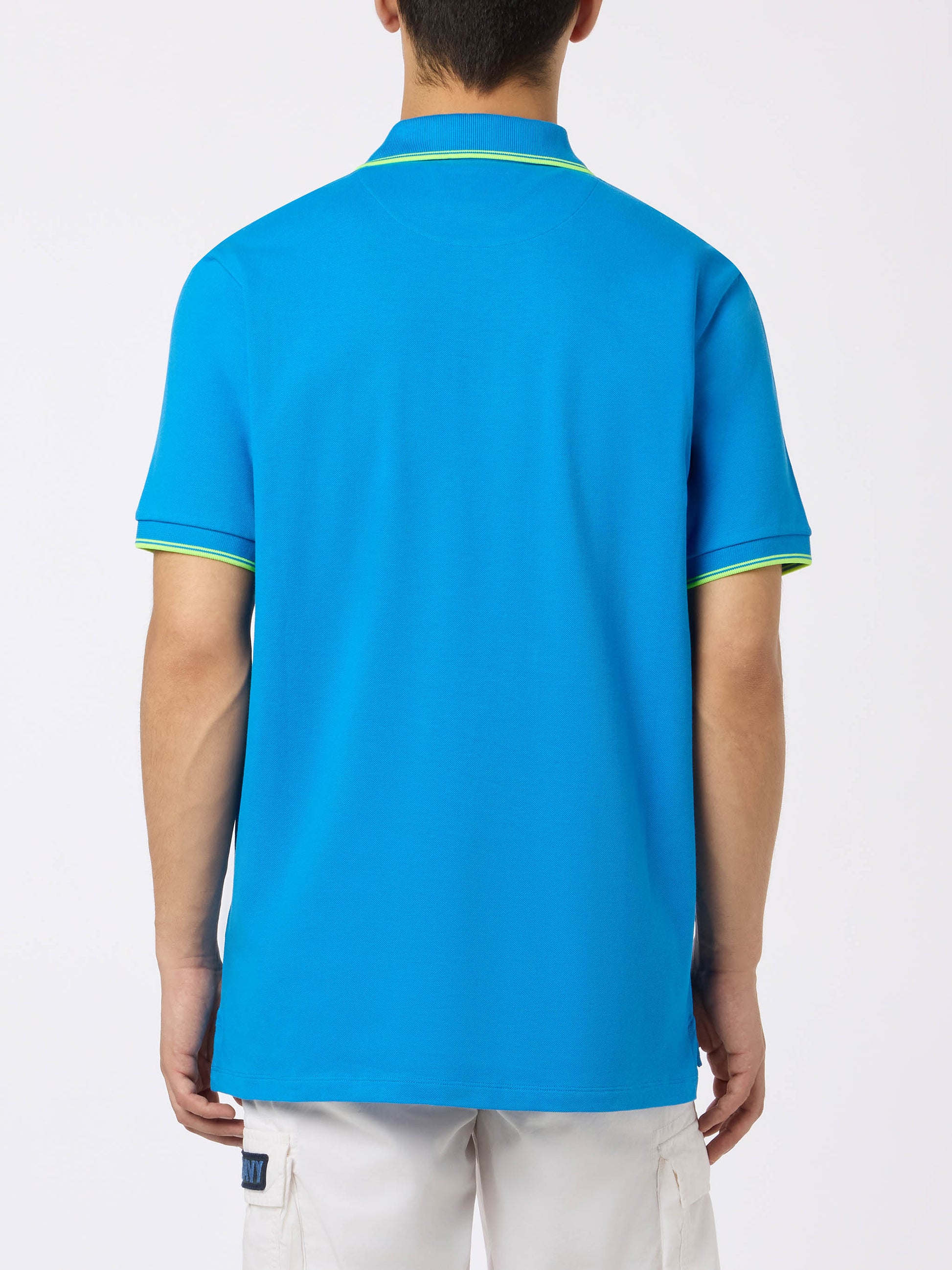 Man bluette cotton piquet polo shirt Beverly Hills with palm embroidery - MC2 Saint Barth