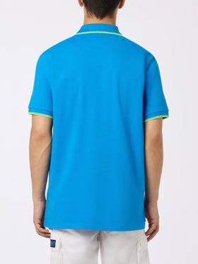 Man bluette cotton piquet polo shirt Beverly Hills with palm embroidery - MC2 Saint Barth