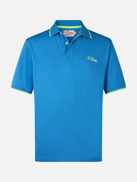 Man bluette cotton piquet polo shirt Beverly Hills with palm embroidery - MC2 Saint Barth