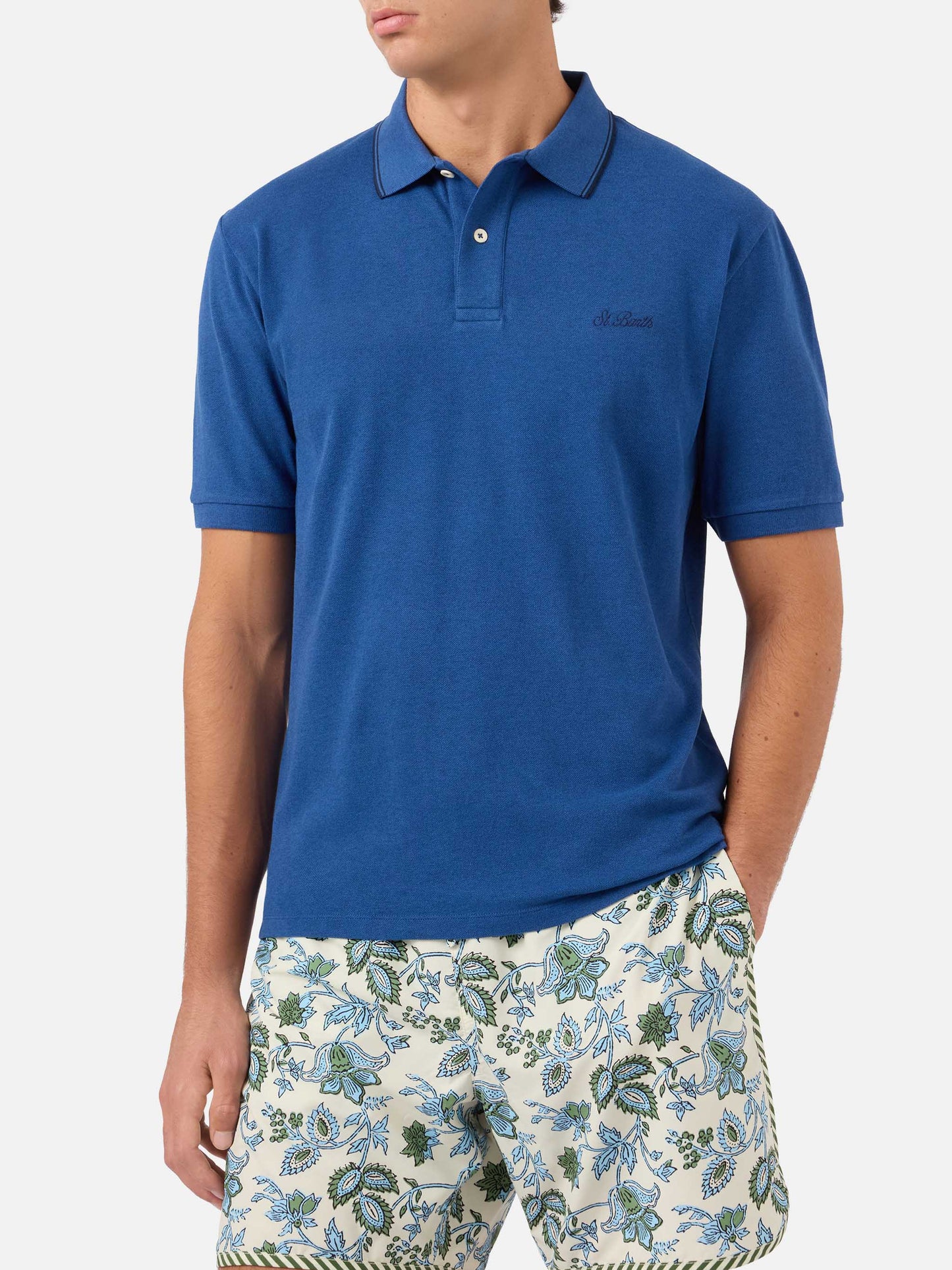 Polo Beverly Hills in cotone piquet blu denim