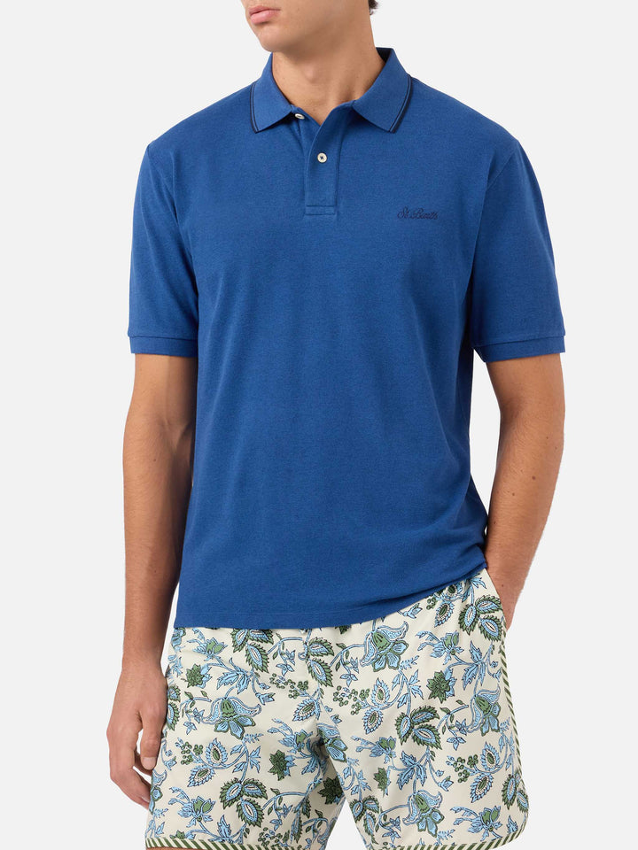 Polo de piqué de algodón azul denim Beverly Hills 