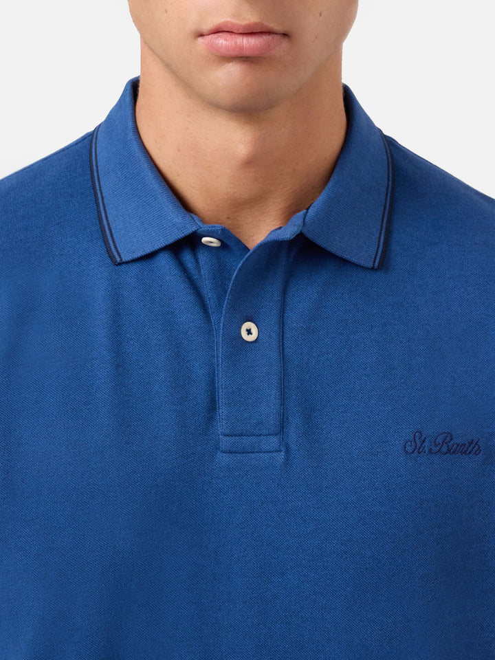 Polo en piqué de coton bleu denim Beverly Hills 
