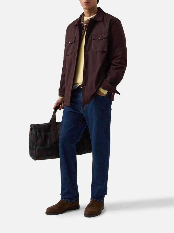 Brown Bexley waxed overshirt with corduroy collar