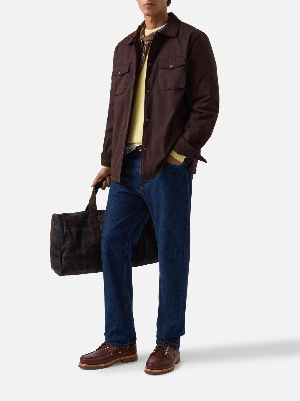 Overshirt Bexley marrone cerata con collo in velluto a costine