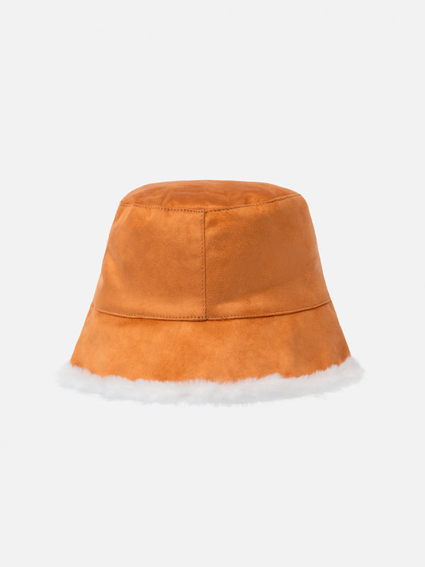 Double-face bucket hat with Après Ski Queen embroidery and furry details