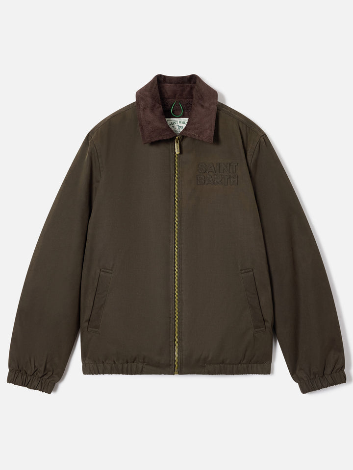 Military green Birdie waxed jacket with corduroy collar