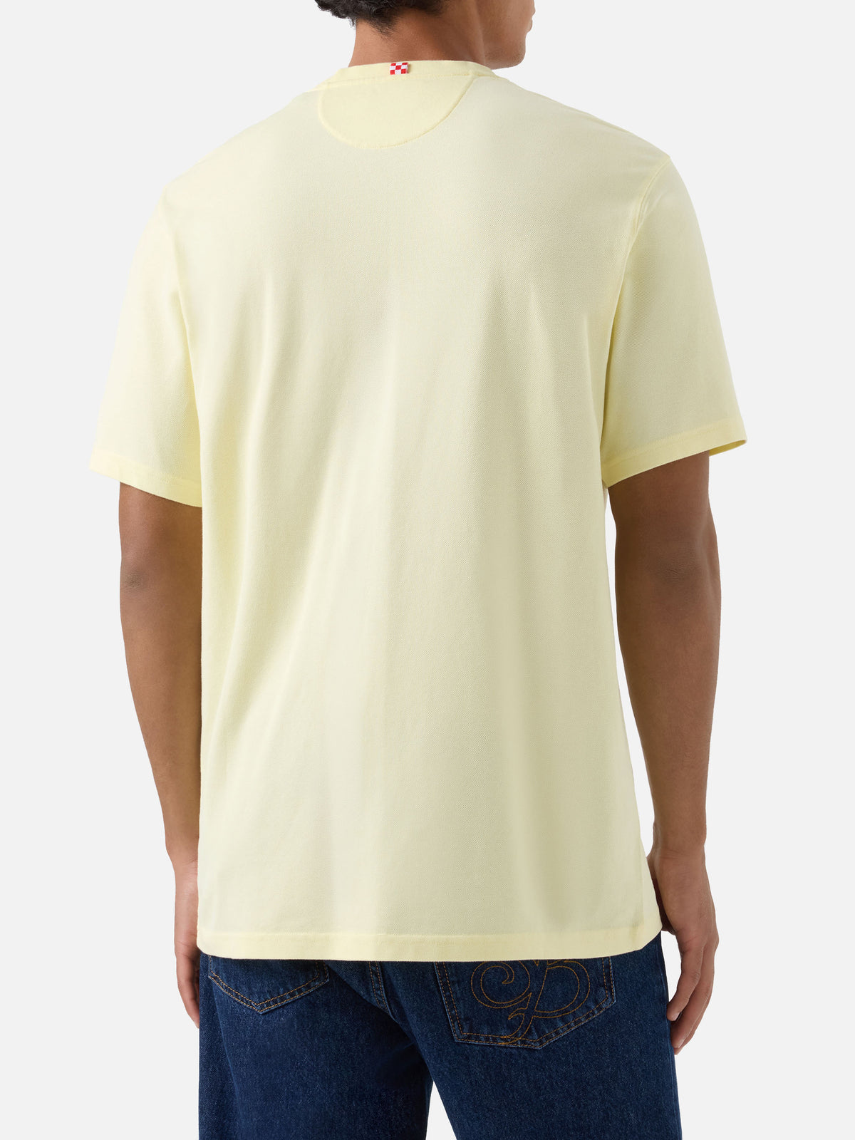 Baumwoll-Piqué-T-Shirt Bakewell in Butter Yellow mit Tasche und Logostickerei 