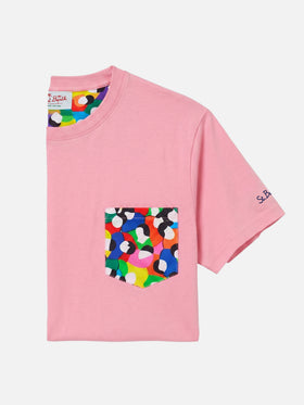 Pink Blanche t-shirt with multicolor printed pocket | Special Edition