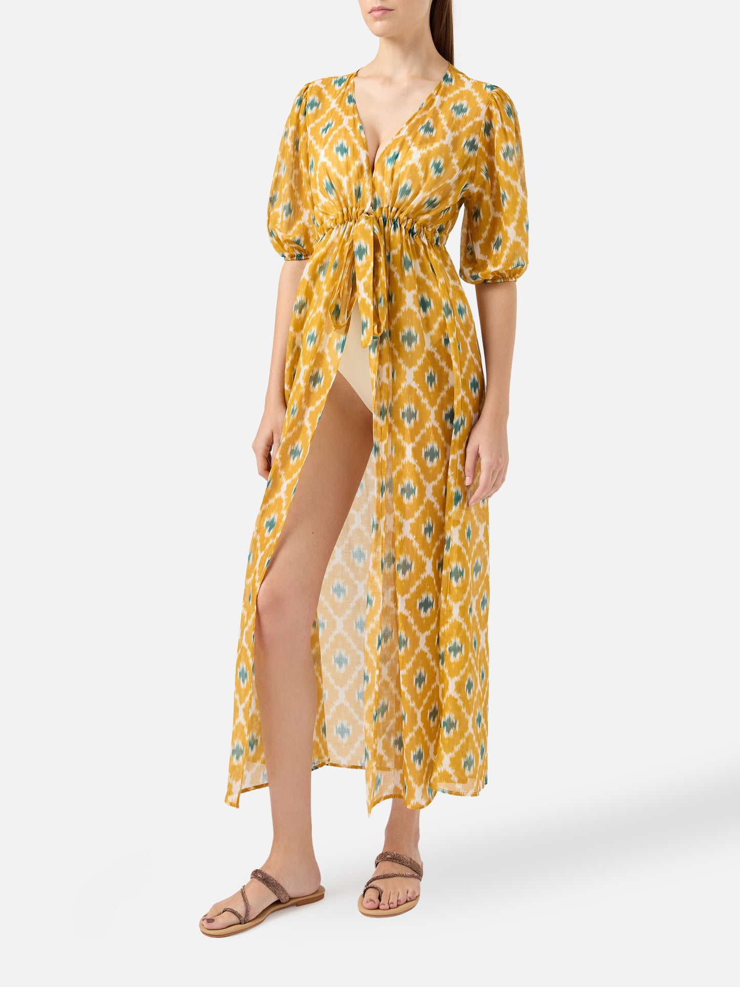 Cotton and silk long dress Bliss with geometric print