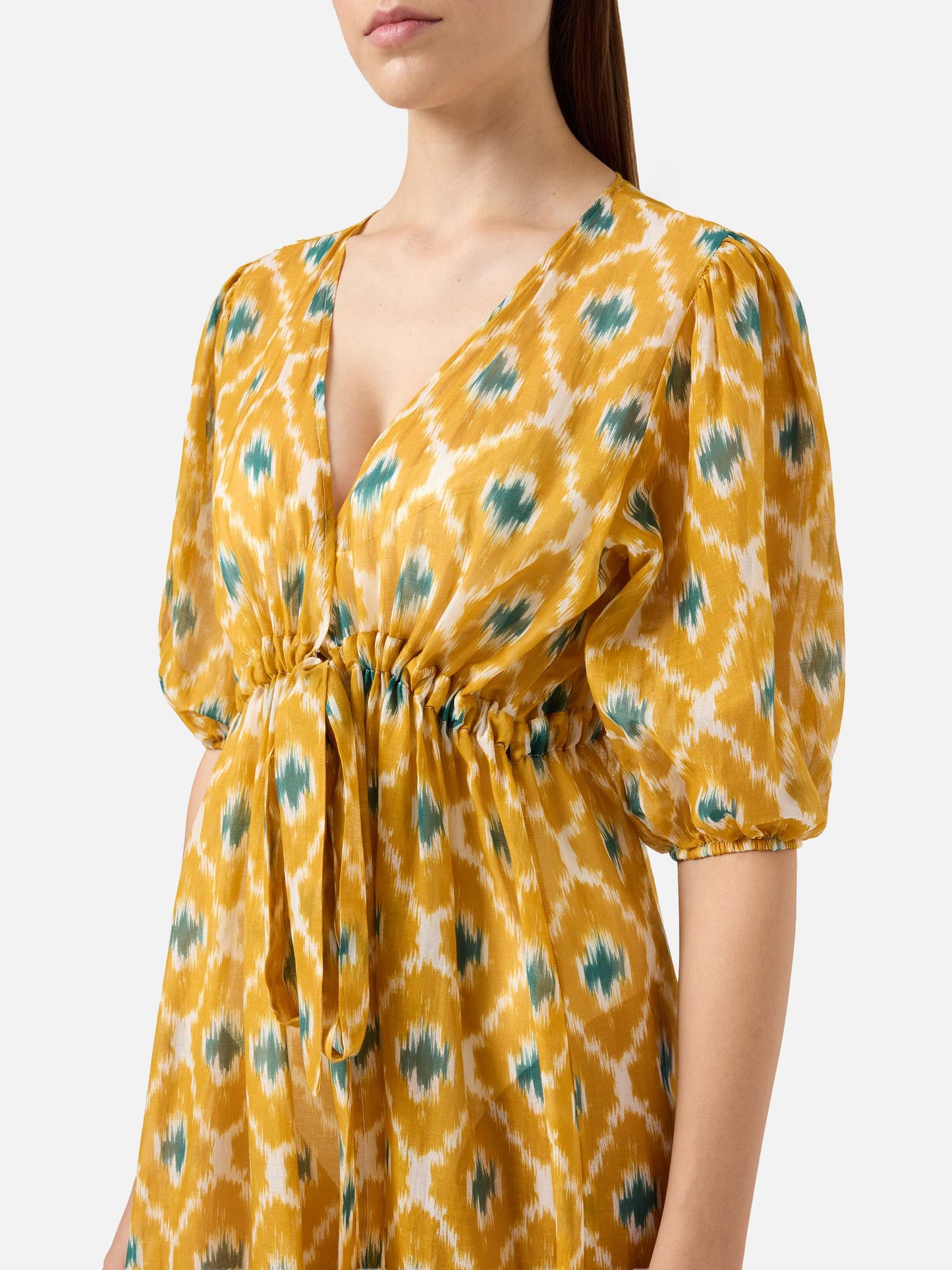 Cotton and silk long dress Bliss with geometric print