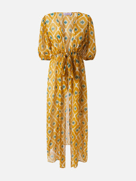 Cotton and silk long dress Bliss with geometric print