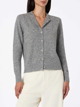Woman grey cardigan Bellamy with silver rhinestones - MC2 Saint Barth