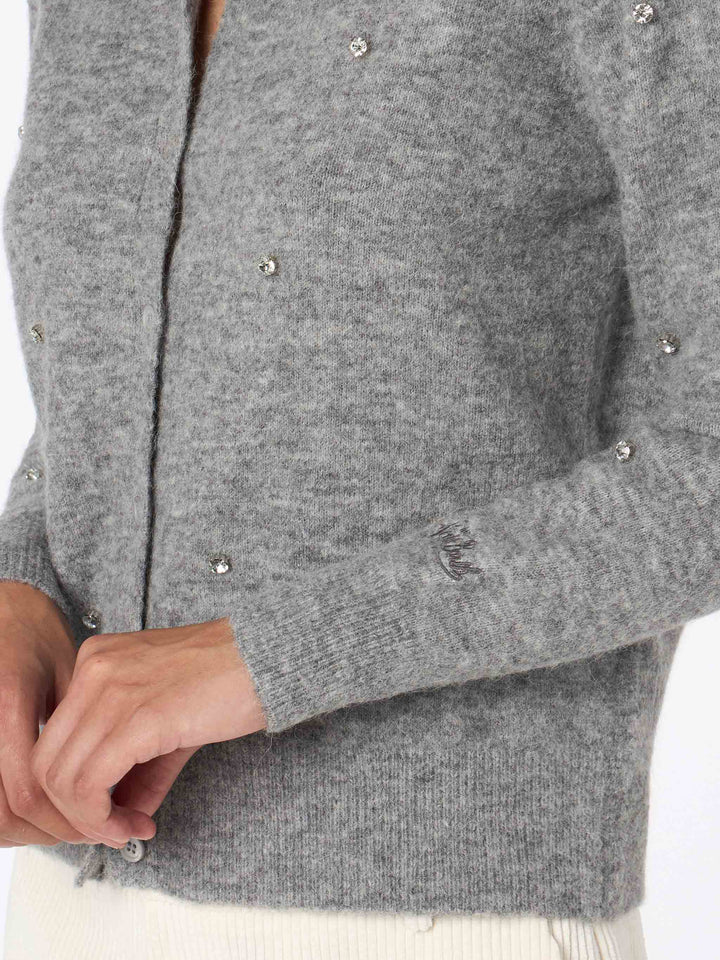 Woman grey cardigan Bellamy with silver rhinestones - MC2 Saint Barth