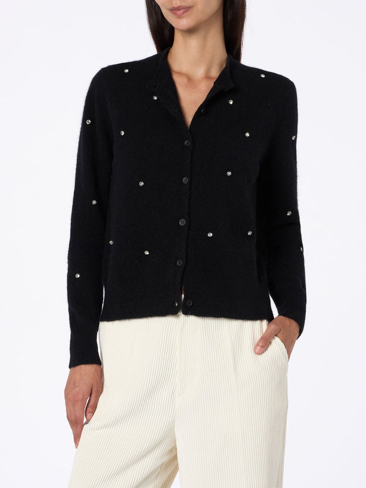 Woman black cardigan Bellamy with rhinestones - MC2 Saint Barth