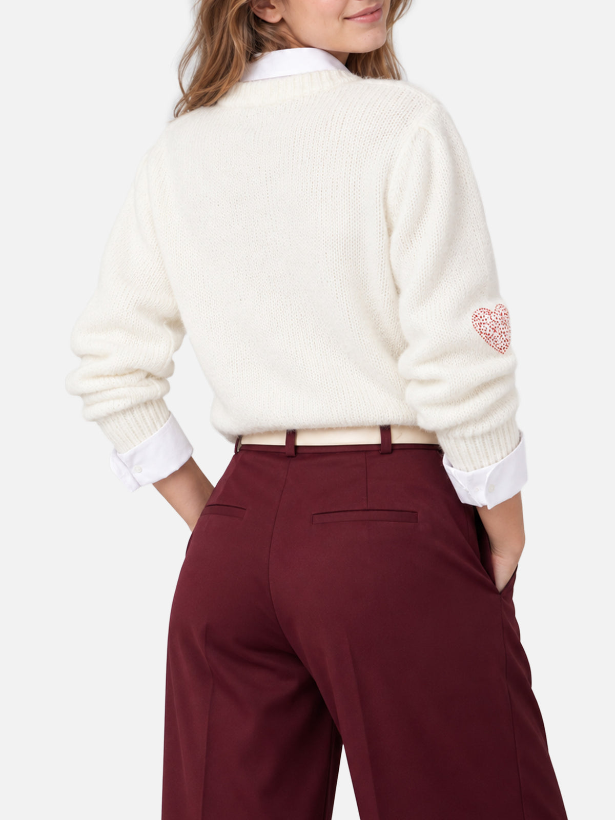 Jersey Bloom Soft blanco con acabado cepillado y corazones de strass rojos 