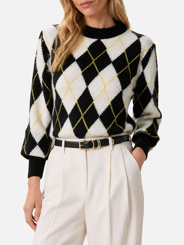 Pull à losanges Bloom Soft blanc et gris 