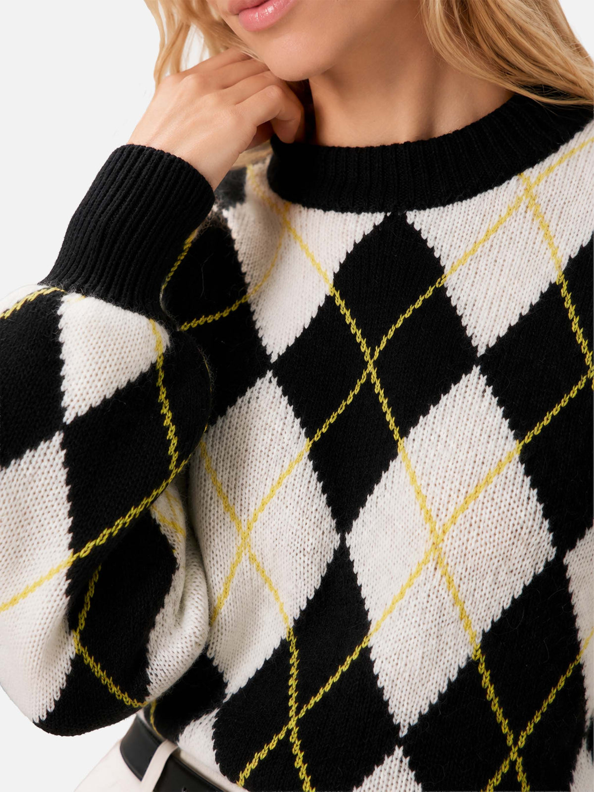 Maglione Bloom Soft con fantasia argyle bianco e grigio