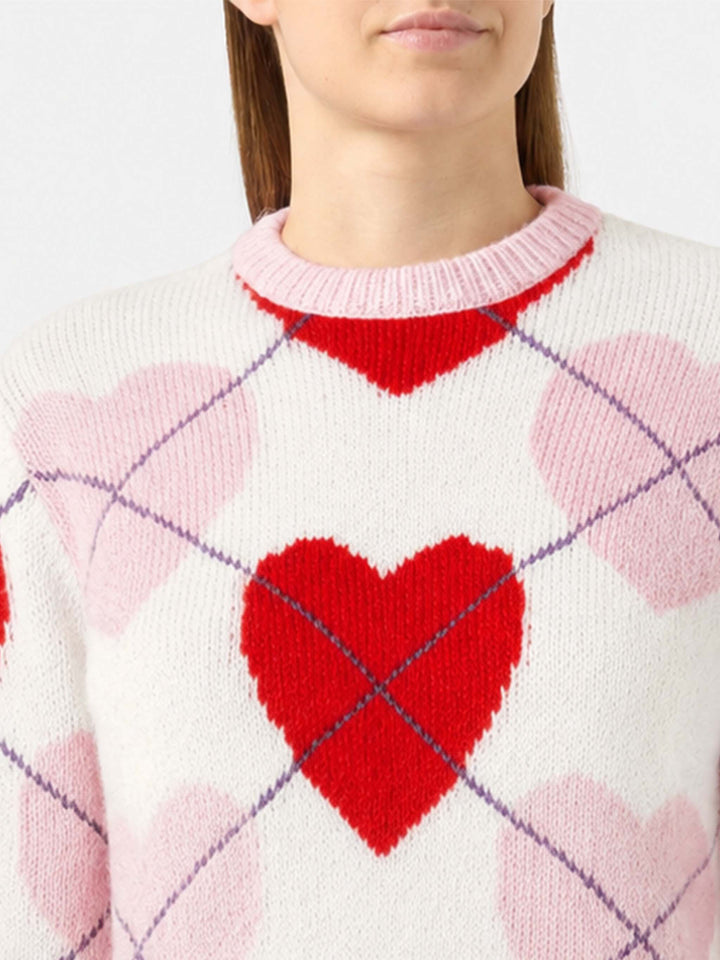 Maglione Bloom Soft in maglia con fantasia argyle e cuori