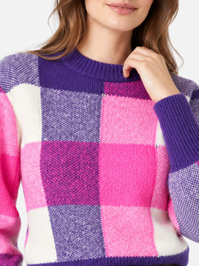 Bloom Soft sweater with check pattern and rhinestones