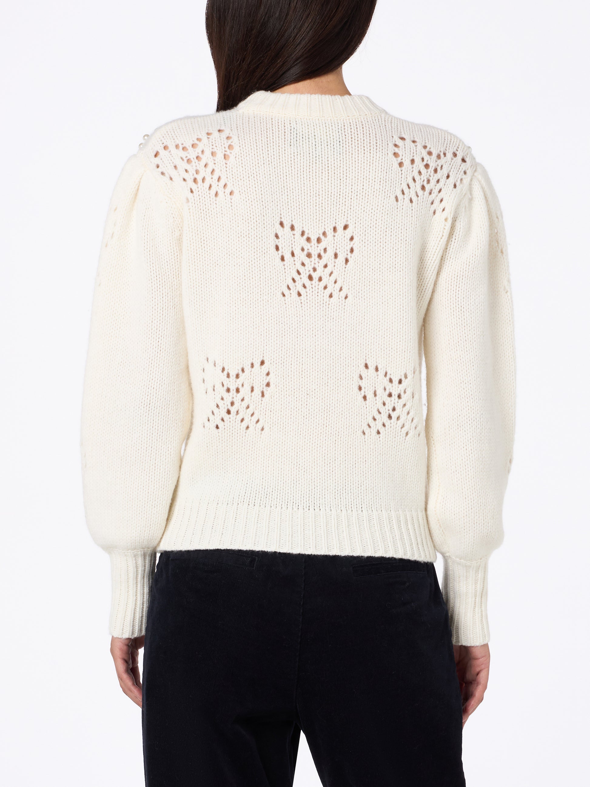 Woman white sweater Bloom with pearl-like beads - MC2 Saint Barth