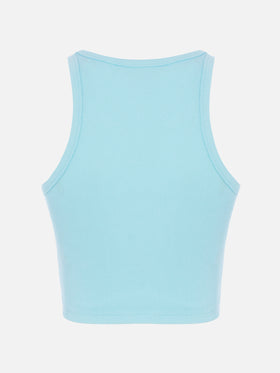 Woman rib-knit cotton crop tank with Saint Barth Beach Club embroidery - MC2 Saint Barth