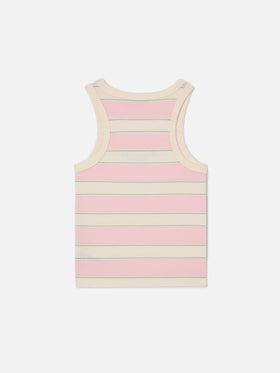 Top Blue Jr a righe rosa, bianche e verdi con logo ricamato