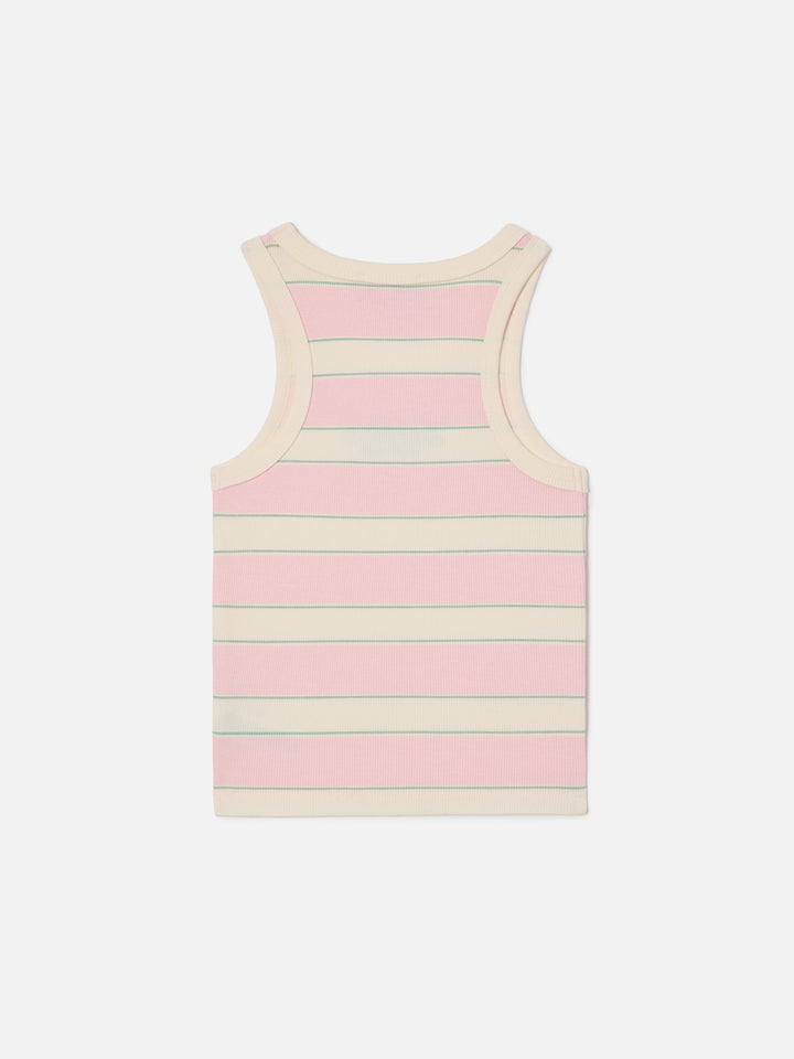 Blue Jr Tank-Top with pink, white and green stripes and embroidered logo