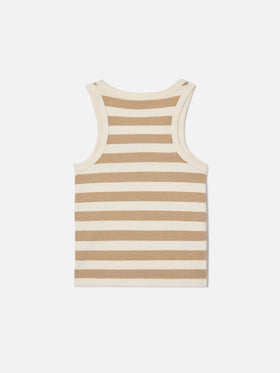 Top Blue Jr a righe beige e bianche con logo ricamato
