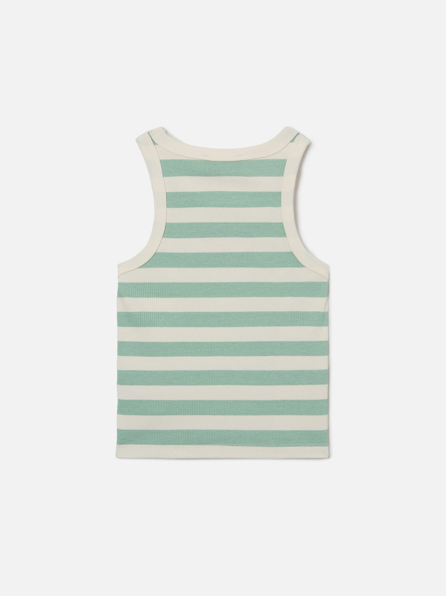 Blue Jr Tank-Top with green and white stripes and embroidered logo