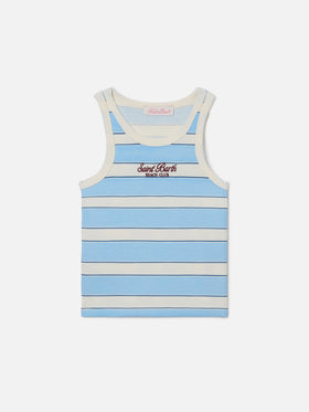 Top Blue Jr a righe azzurre e panna con logo ricamato