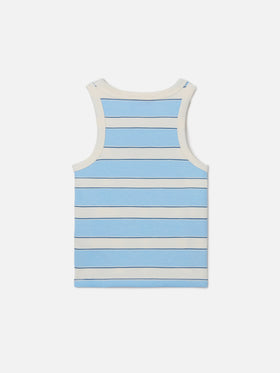 Top Blue Jr a righe azzurre e panna con logo ricamato