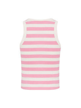 Blue Jr pink striped rib-knit cotton crop tank with embroidery - MC2 Saint Barth