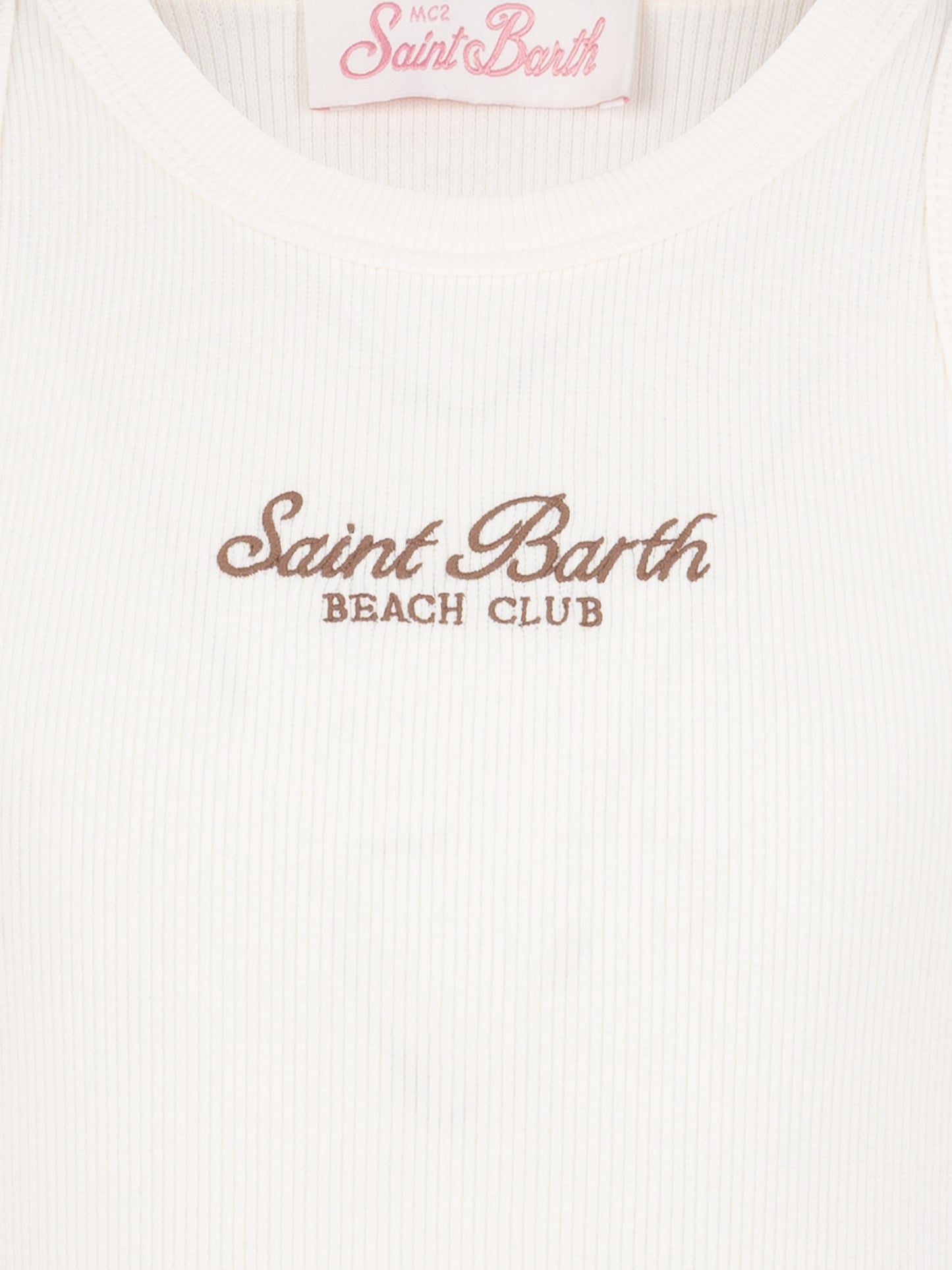 Blue Jr off-white rib-knit cotton crop tank with embroidery - MC2 Saint Barth