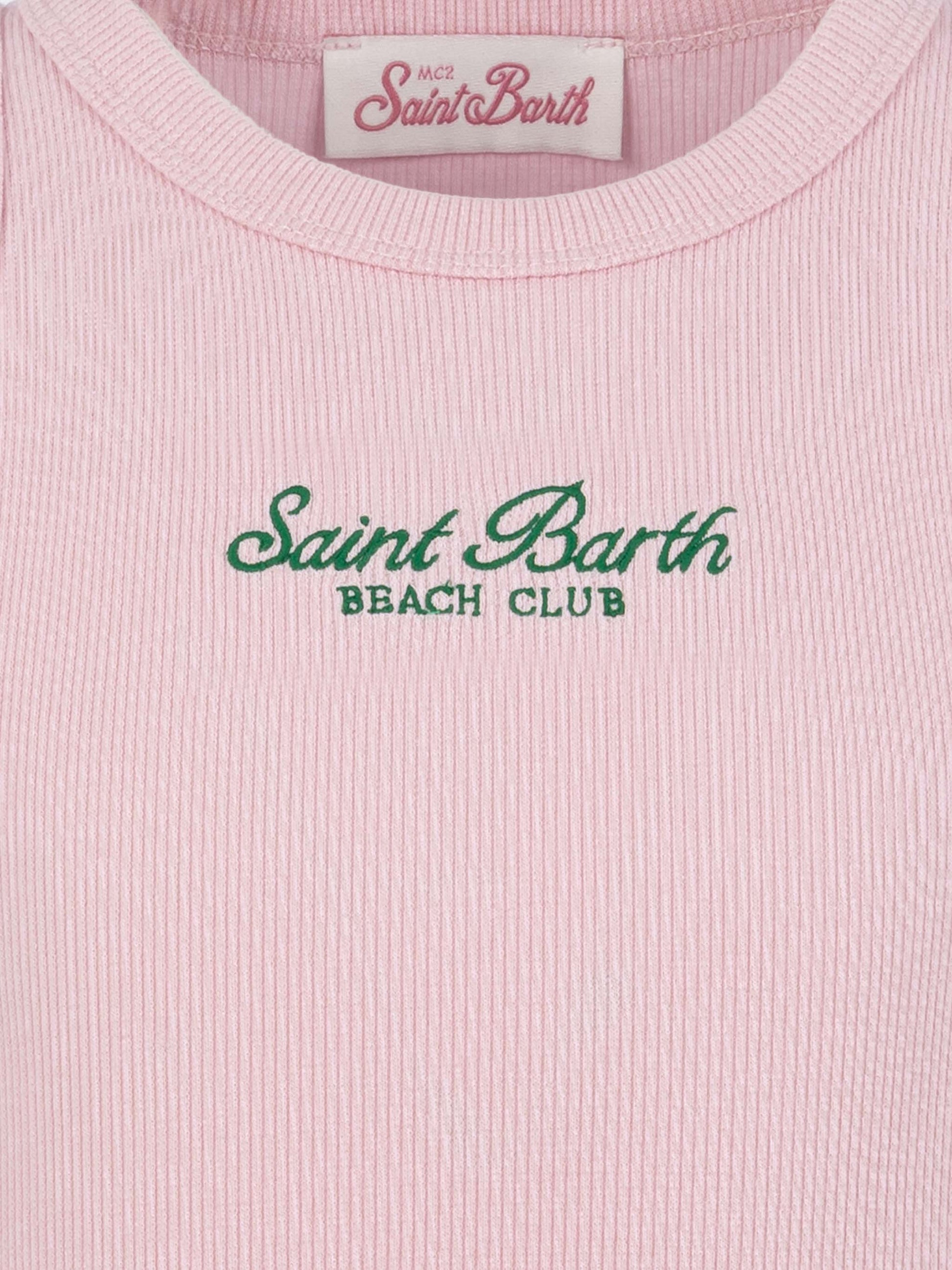 Blue Jr pink rib-knit cotton crop tank with embroidery - MC2 Saint Barth