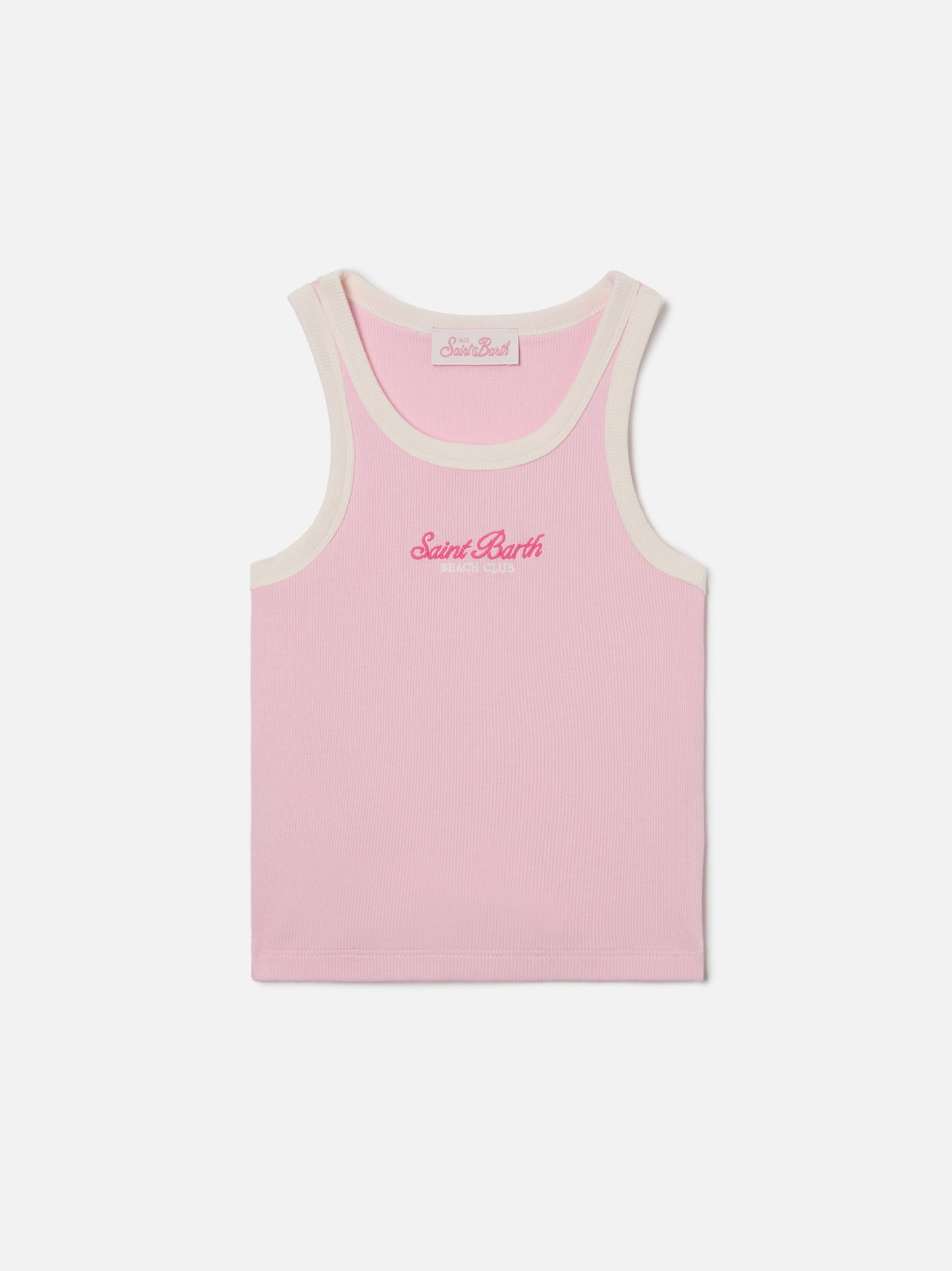 Top Blue Jr rosa con logo ricamato e profili panna