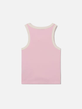 Top Blue Jr rosa con logo ricamato e profili panna