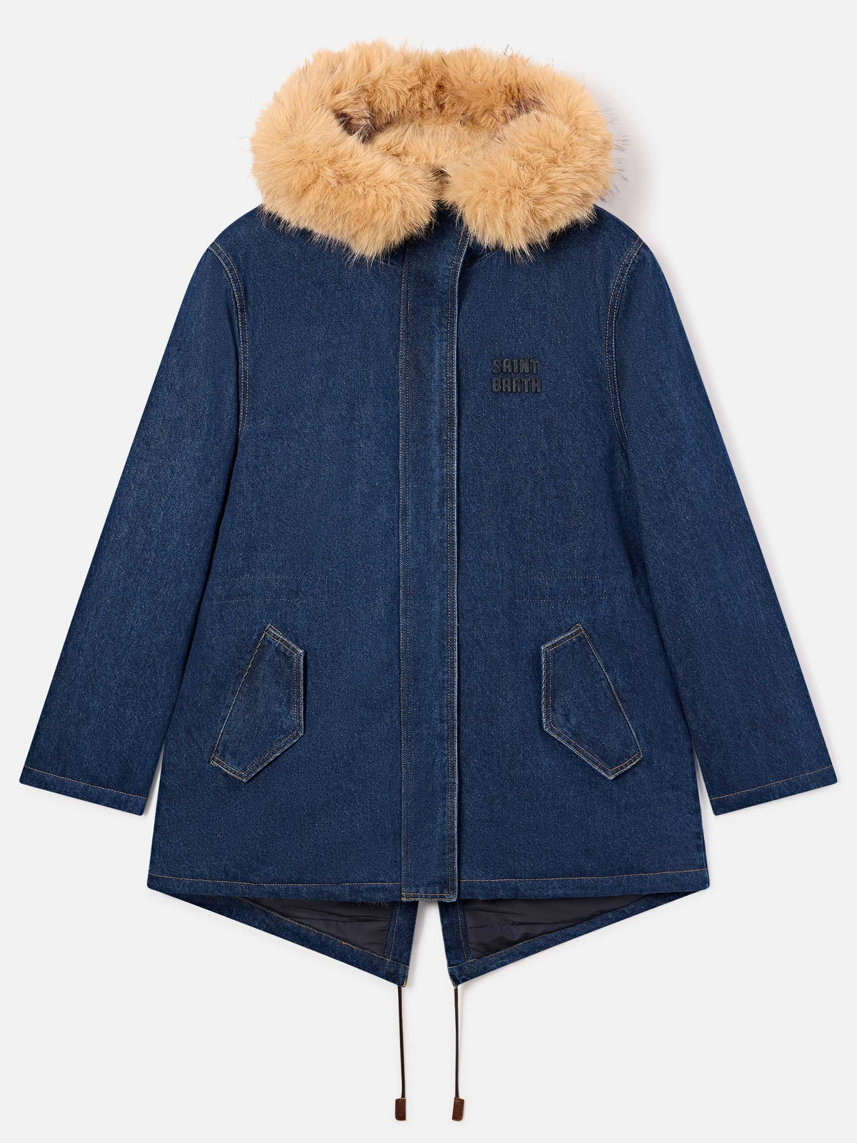 Blue Brenna Parka aus Baumwoll-Denim mit Kapuze aus Kunstpelz 