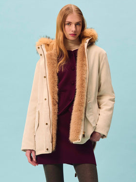 Parka Brenna ghiaccio in velluto a coste con cappuccio in effetto pelliccia