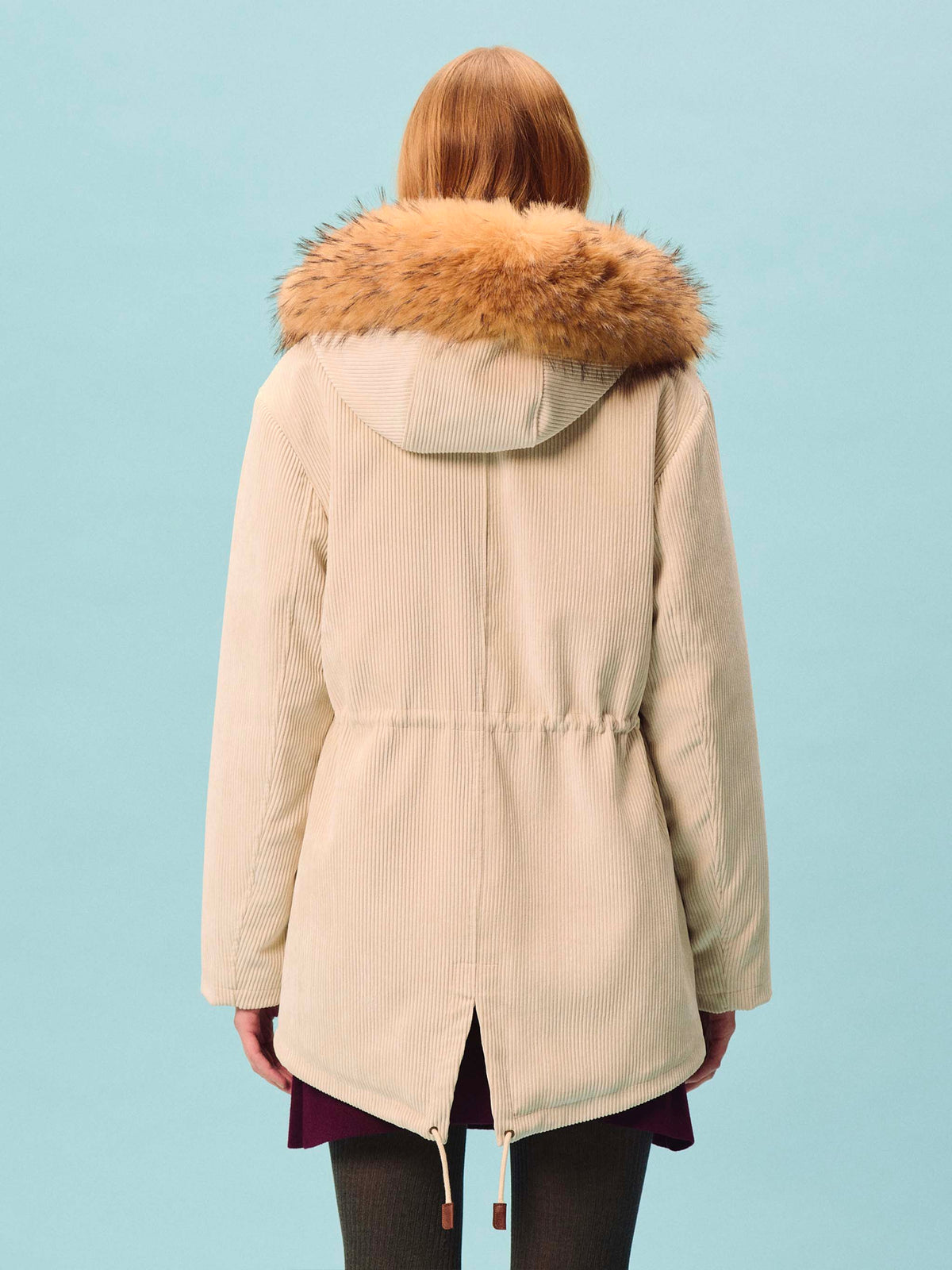 Parka Brenna ghiaccio in velluto a coste con cappuccio in effetto pelliccia
