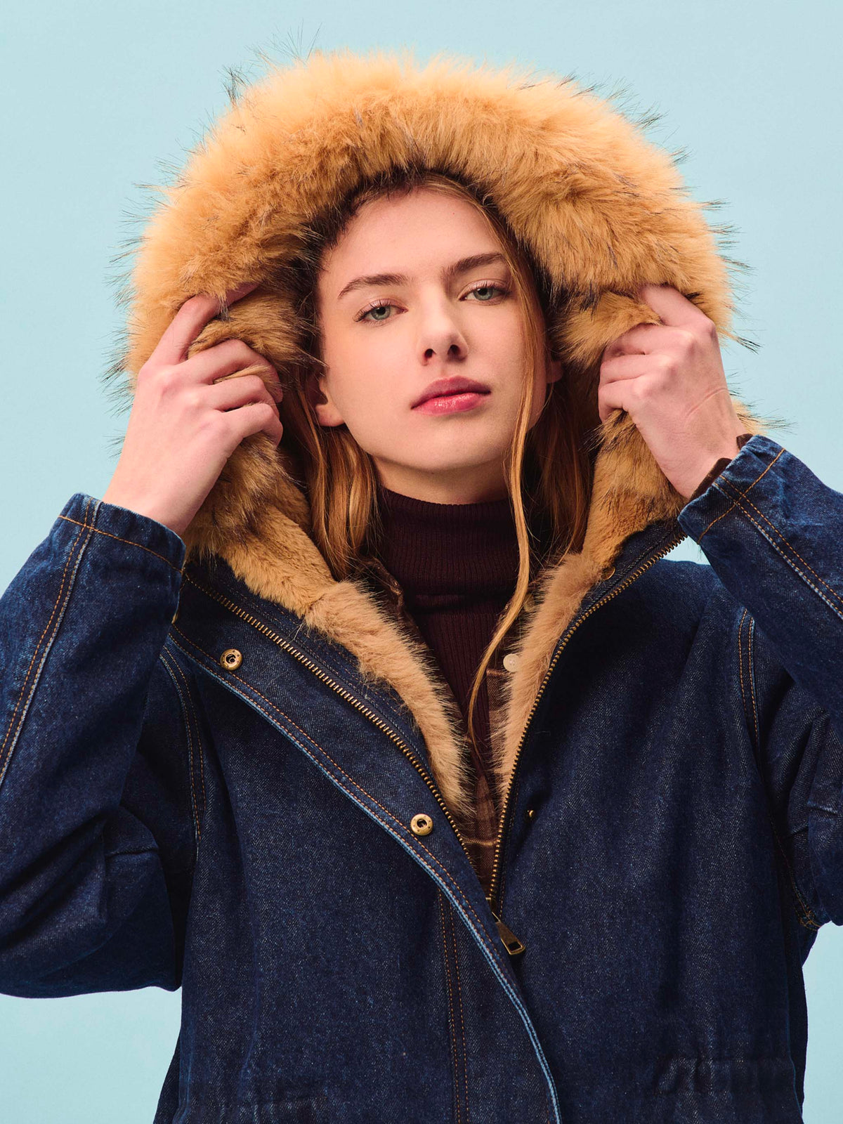 Blue Brenna Parka aus Baumwoll-Denim mit Kapuze aus Kunstpelz 