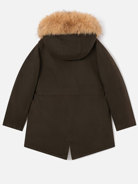 Parka cirée Brenna vert militaire avec capuche en fausse fourrure 