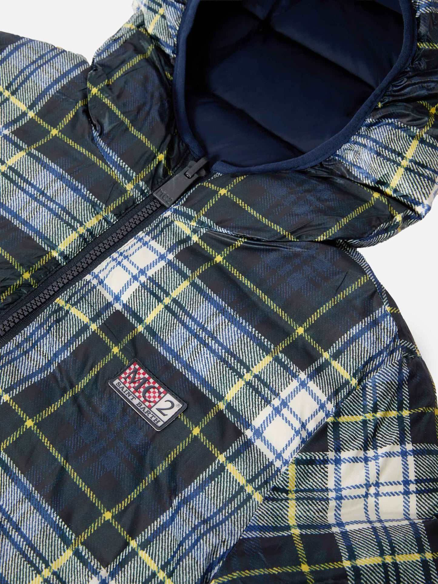 Reversible down jacket Bob in navy blue and tartan