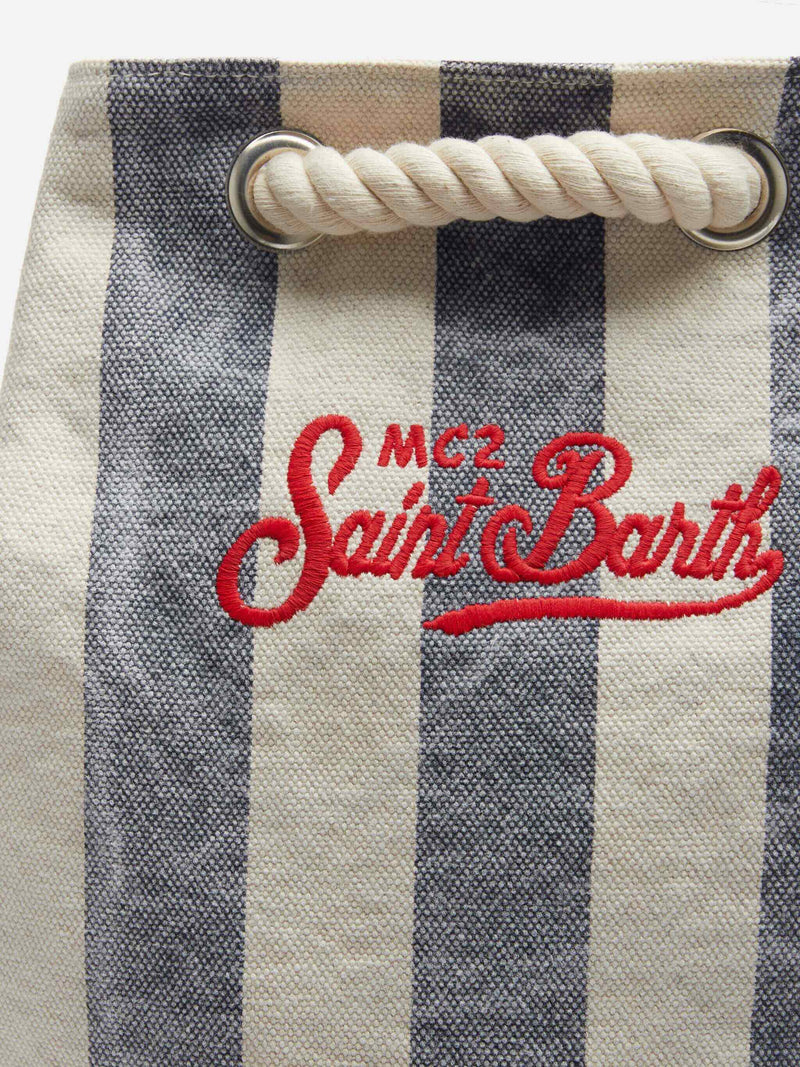 Boat canvas backpack with white and blue striped print