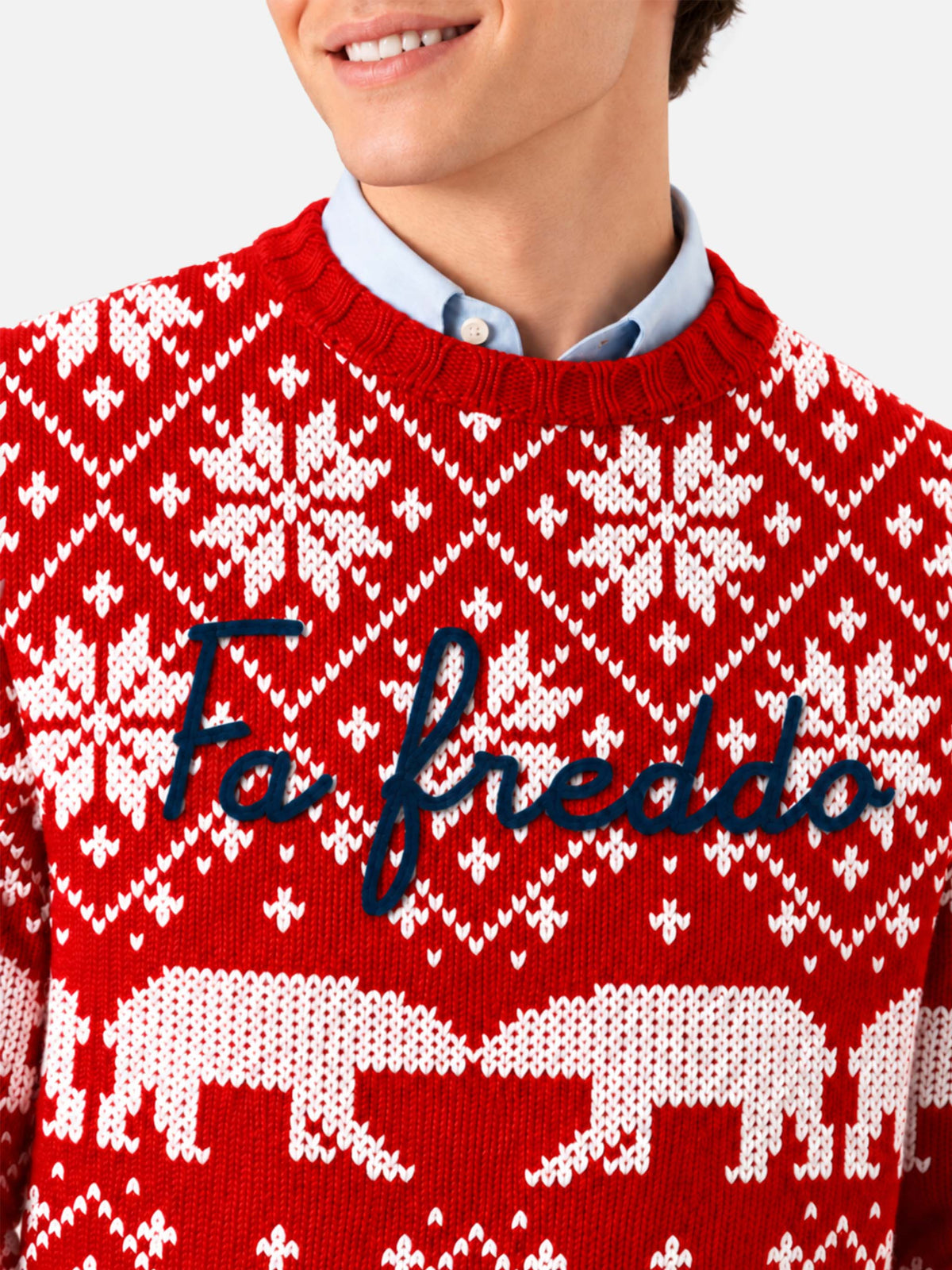 Maglia girocollo Bombardino rossa con lettering Fa Freddo