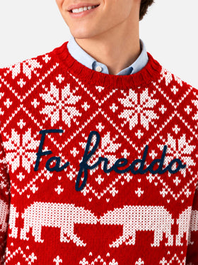Maglia girocollo Bombardino rossa con lettering Fa Freddo